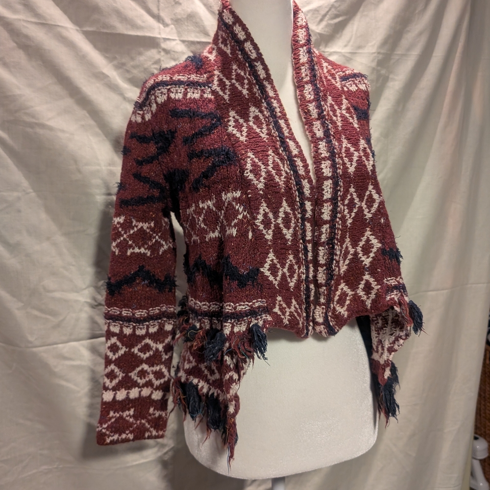 Anthropologie Moth Veras Cardigan Small Wine Red And Midnight Blue